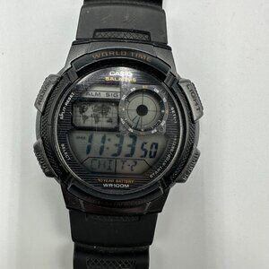 Casio World Time Watch Men 43 MM Round Dial Black WR 100M New Battery 10"
